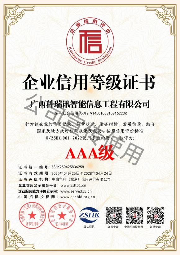 企业信用等级证书